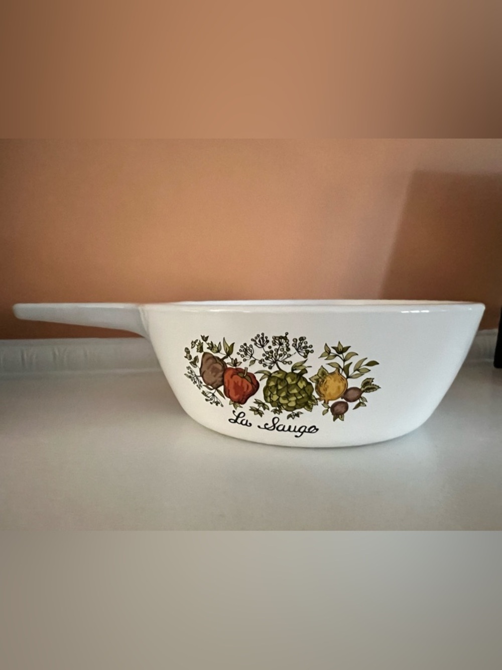 CorningWare Vintage L Sauge Spice of Life White Ceramic Saucepan 1 Pint
